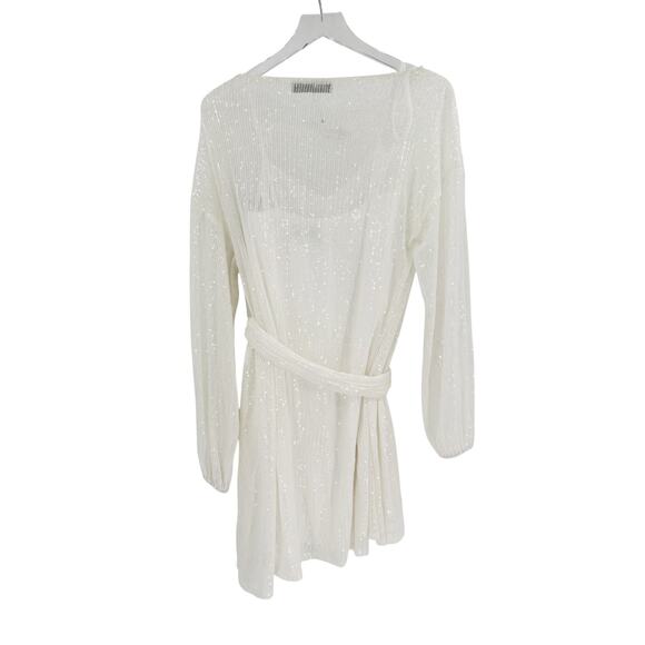 MAC DUGGAL Dress Size 2 Evening Gown Sequin White Ivory NEW Mini Tie Belt - Picture 4 of 7